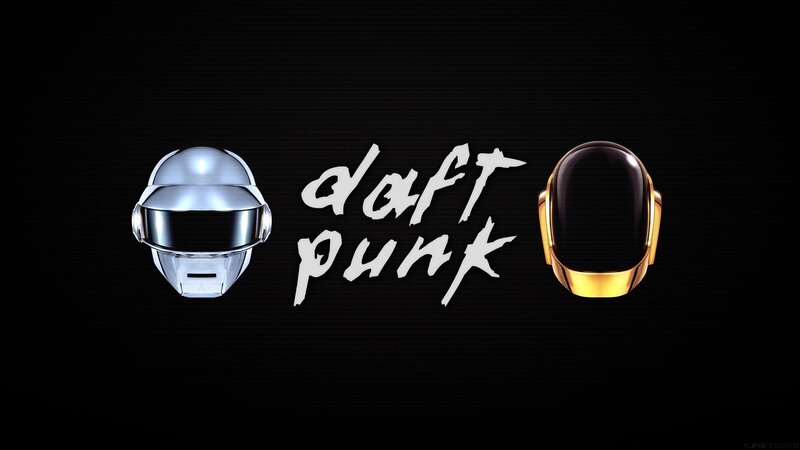 Daft Punk Helmets — Black, Minimalist, Digital Art, Text, White, Silver