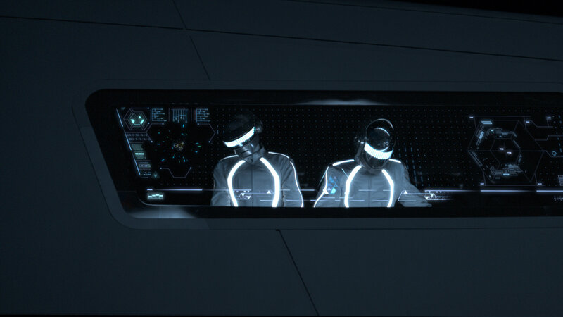 Daft Punk in a futuristic cockpit