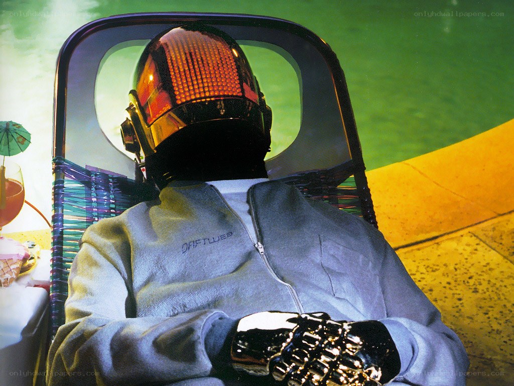 Daft Punk in a lounge chair