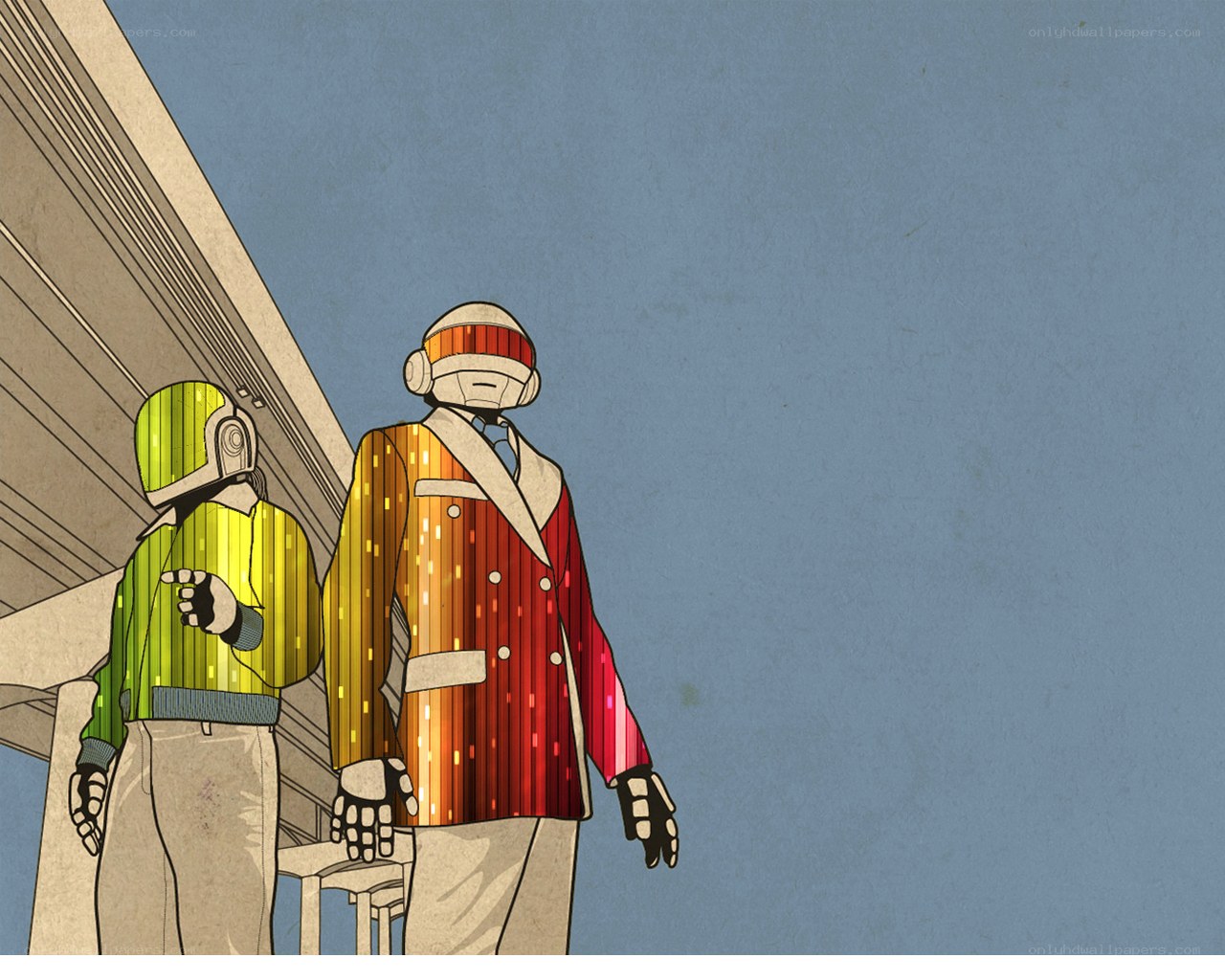 Daft Punk in colorful suits