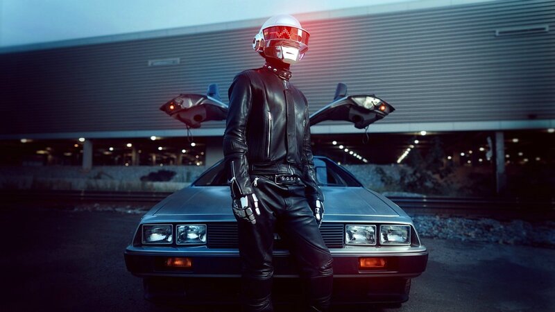 Daft Punk in front of DeLorean