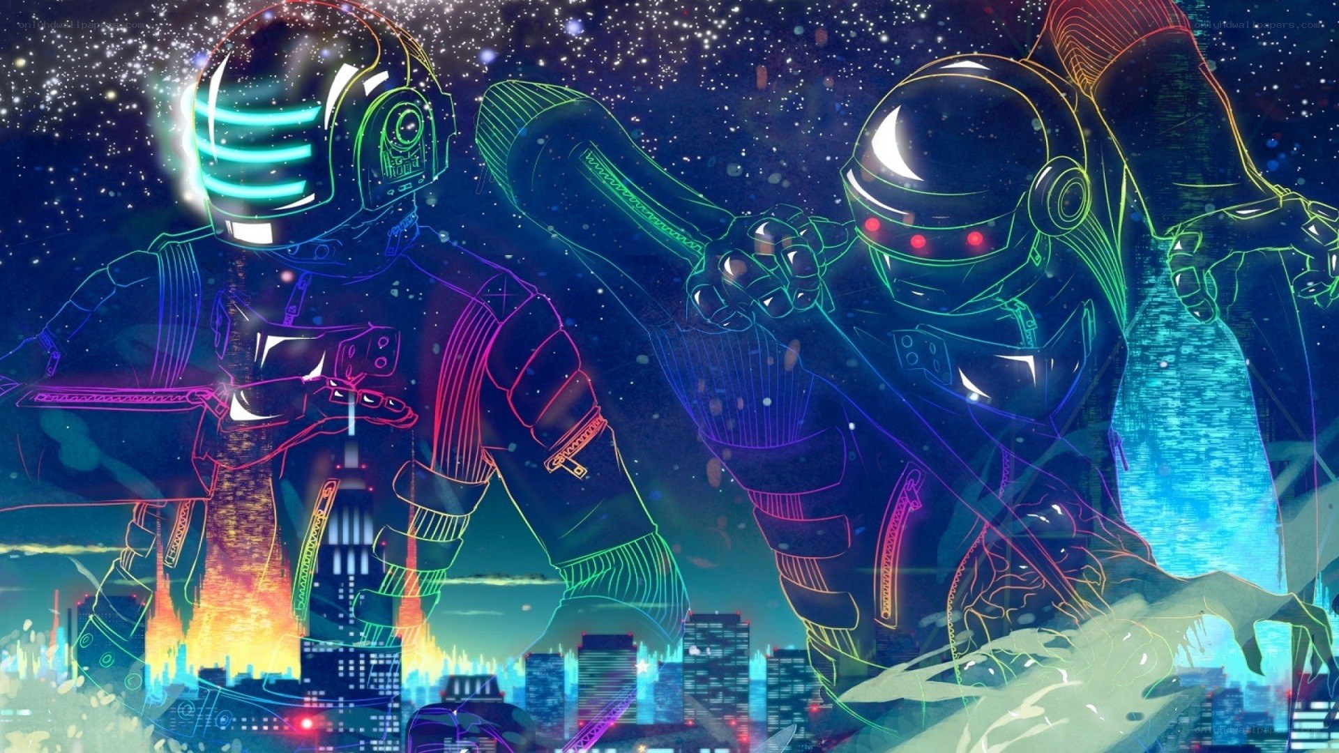 Daft Punk in neon city
