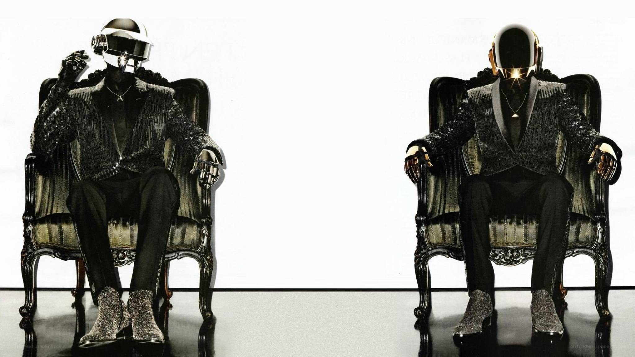 Daft Punk in ornate chairs