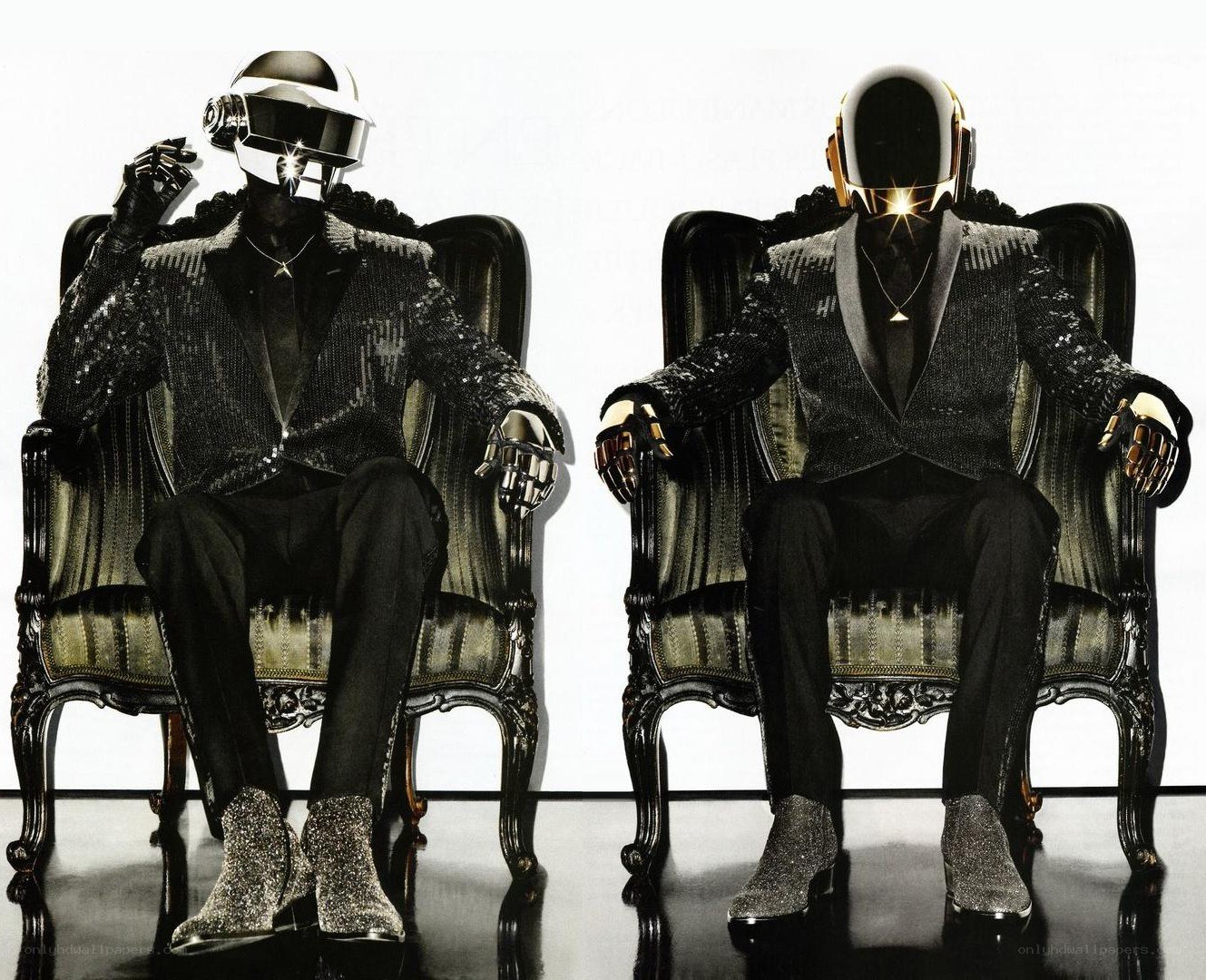 Daft Punk in ornate chairs