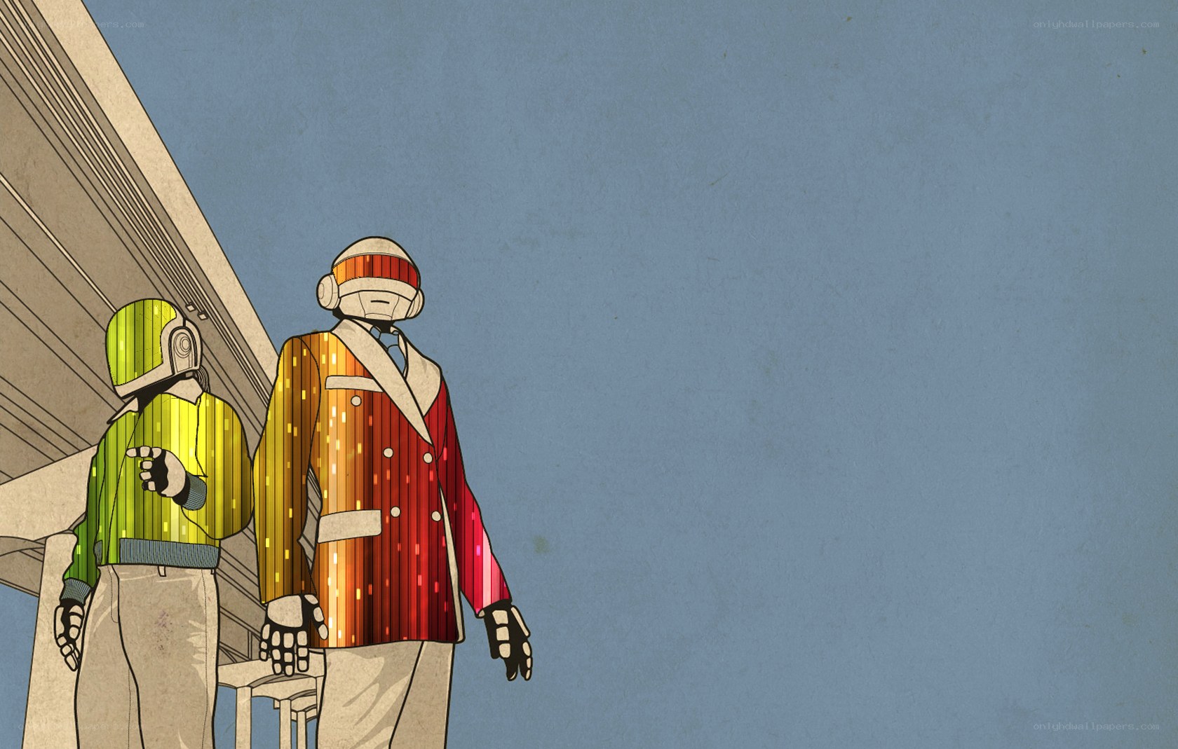 Daft Punk on a balcony
