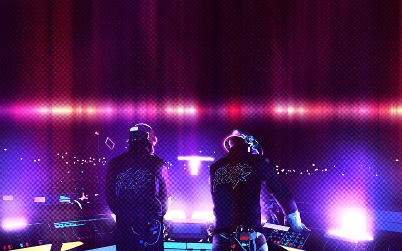 Daft Punk performing on stage