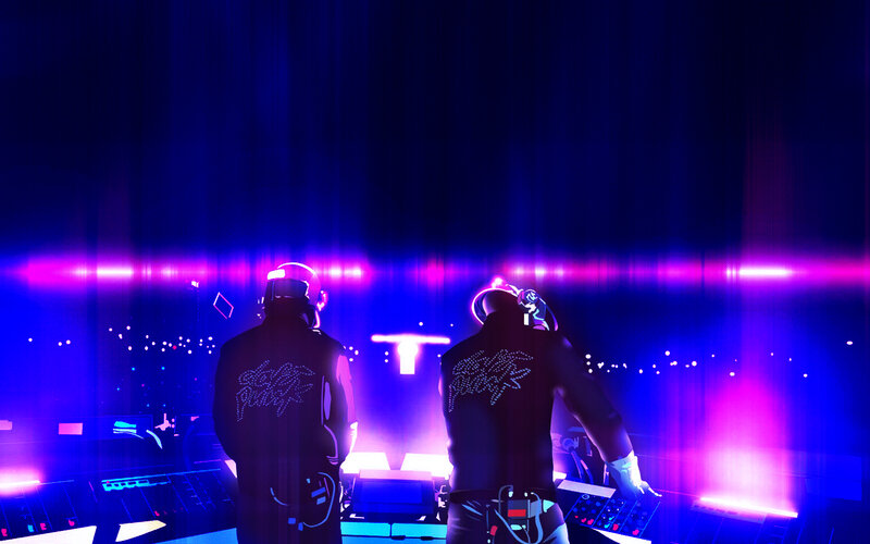 Daft Punk performing on stage