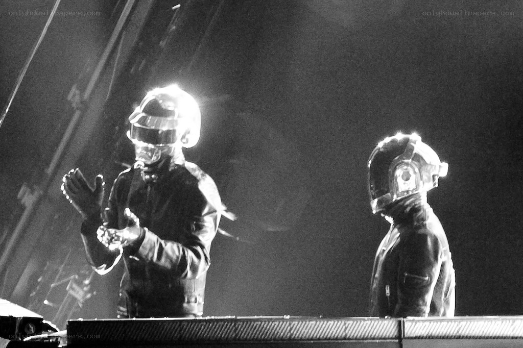 Daft Punk performing on stage