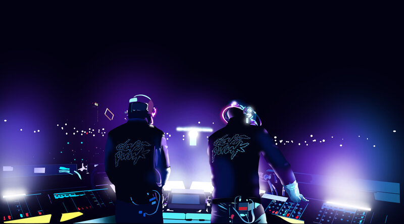 Daft Punk performing on stage