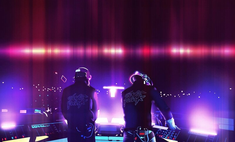 Daft Punk performing on stage