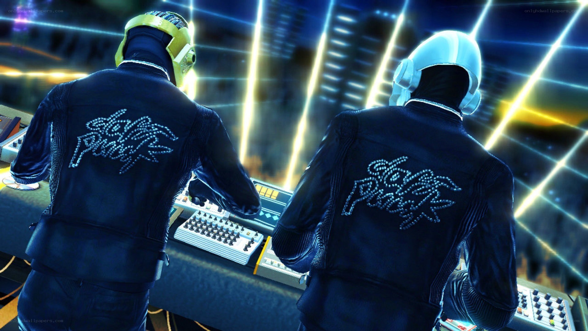 Daft Punk performing on stage