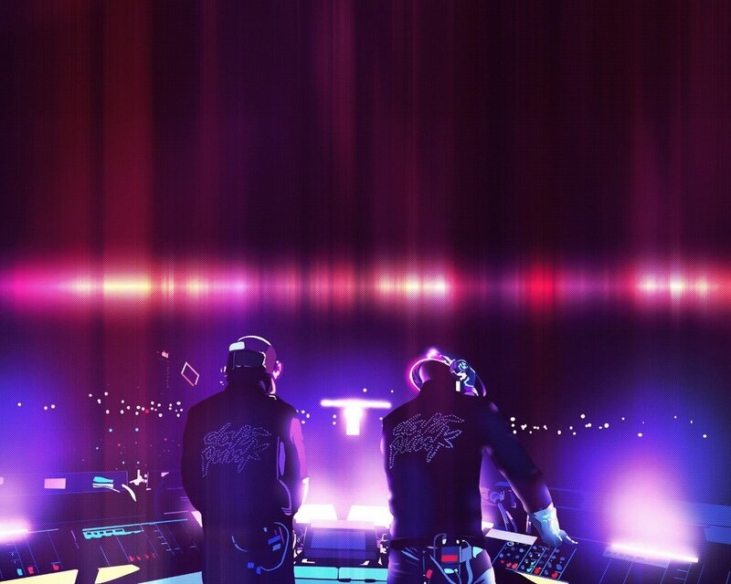 Daft Punk performing on stage