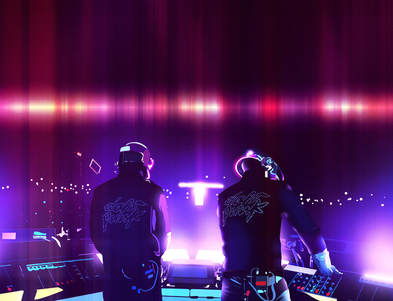 Daft Punk performing on stage