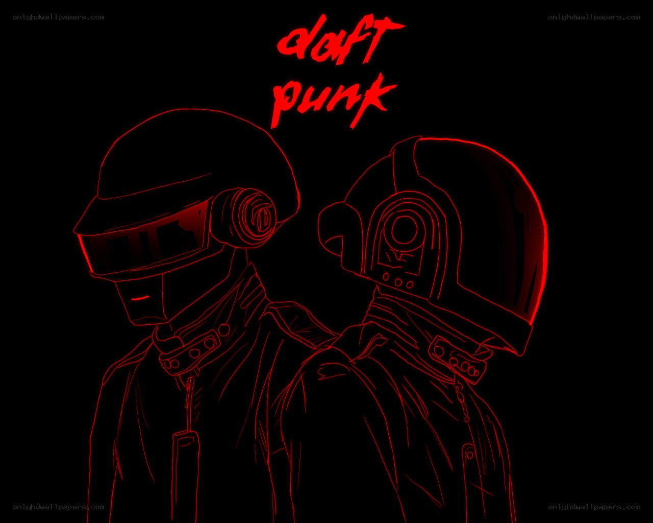 Daft Punk red outline art