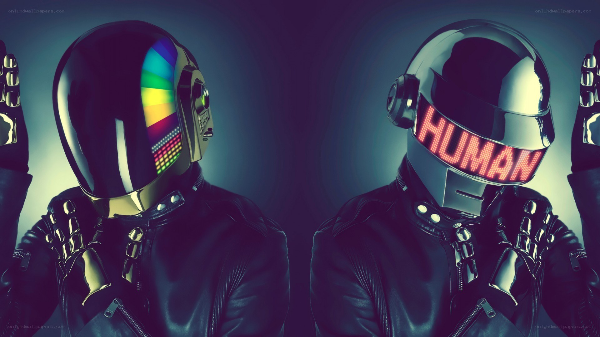 Daft Punk with human helmet