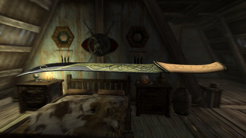 dagger in a rustic bedroom