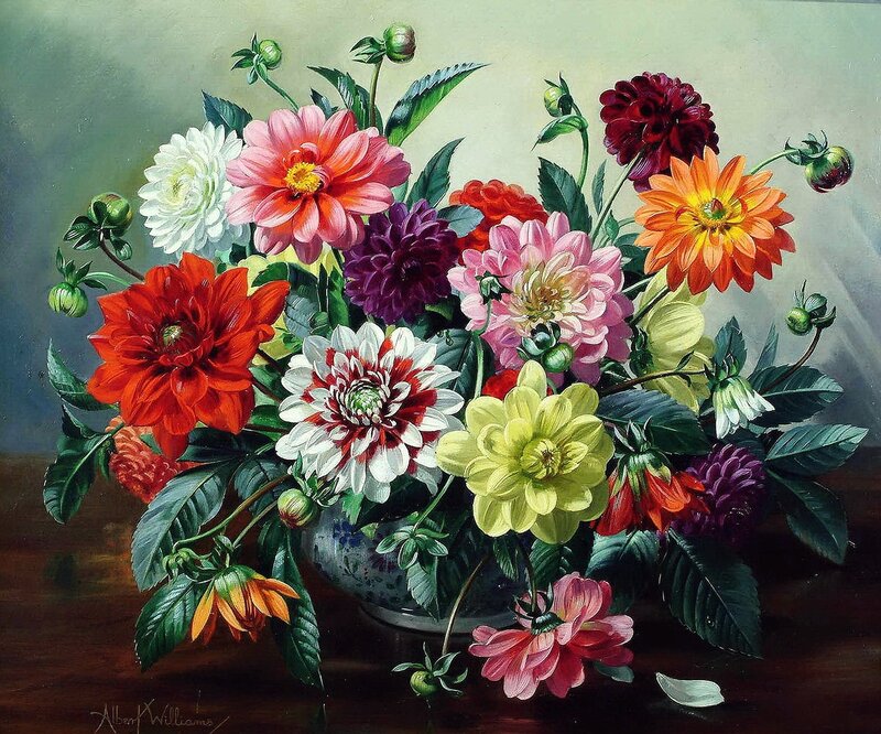 Dahlia Bouquet in Vase — Green