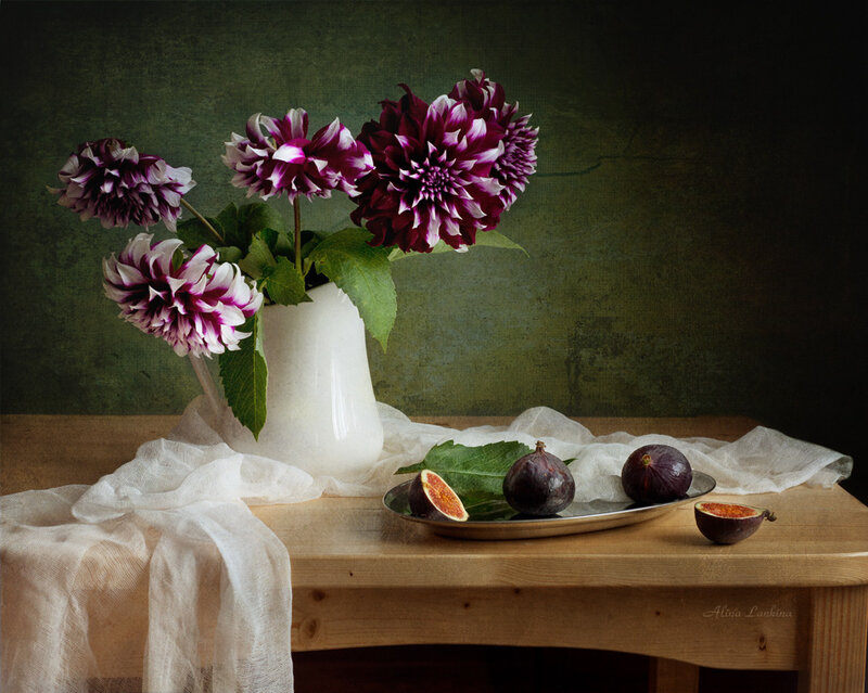 Dahlias and Figs on Table