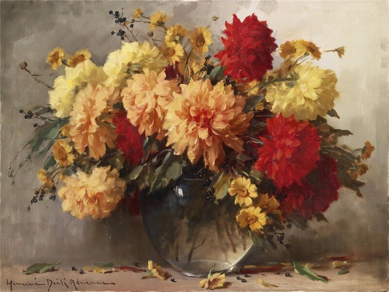 Dahlias in a Vase — Yellow