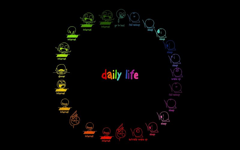 Daily Life Cycle — Black, Humorous, Illustration