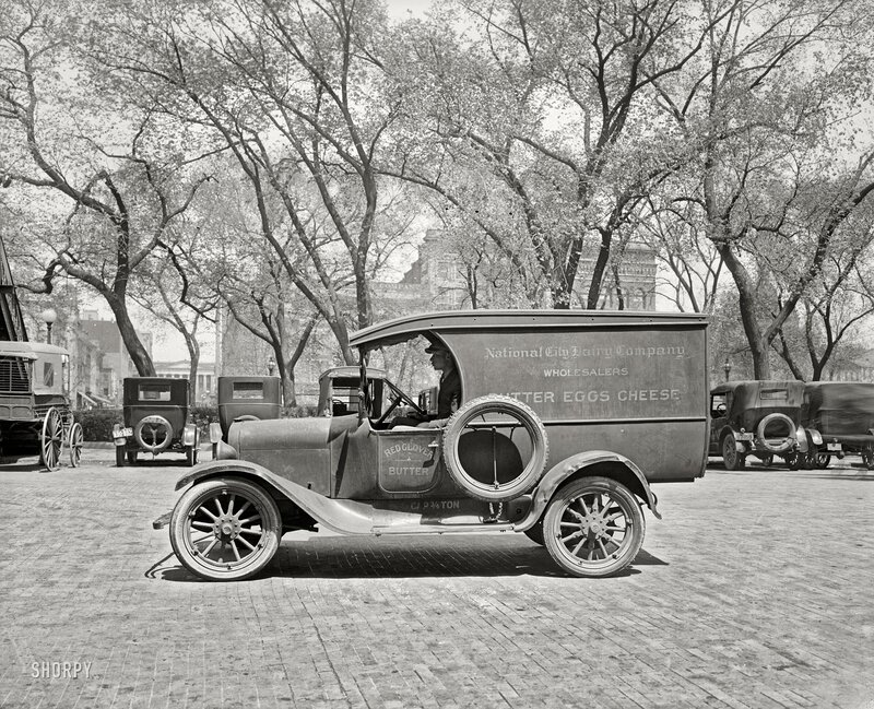 Dairy delivery truck in city