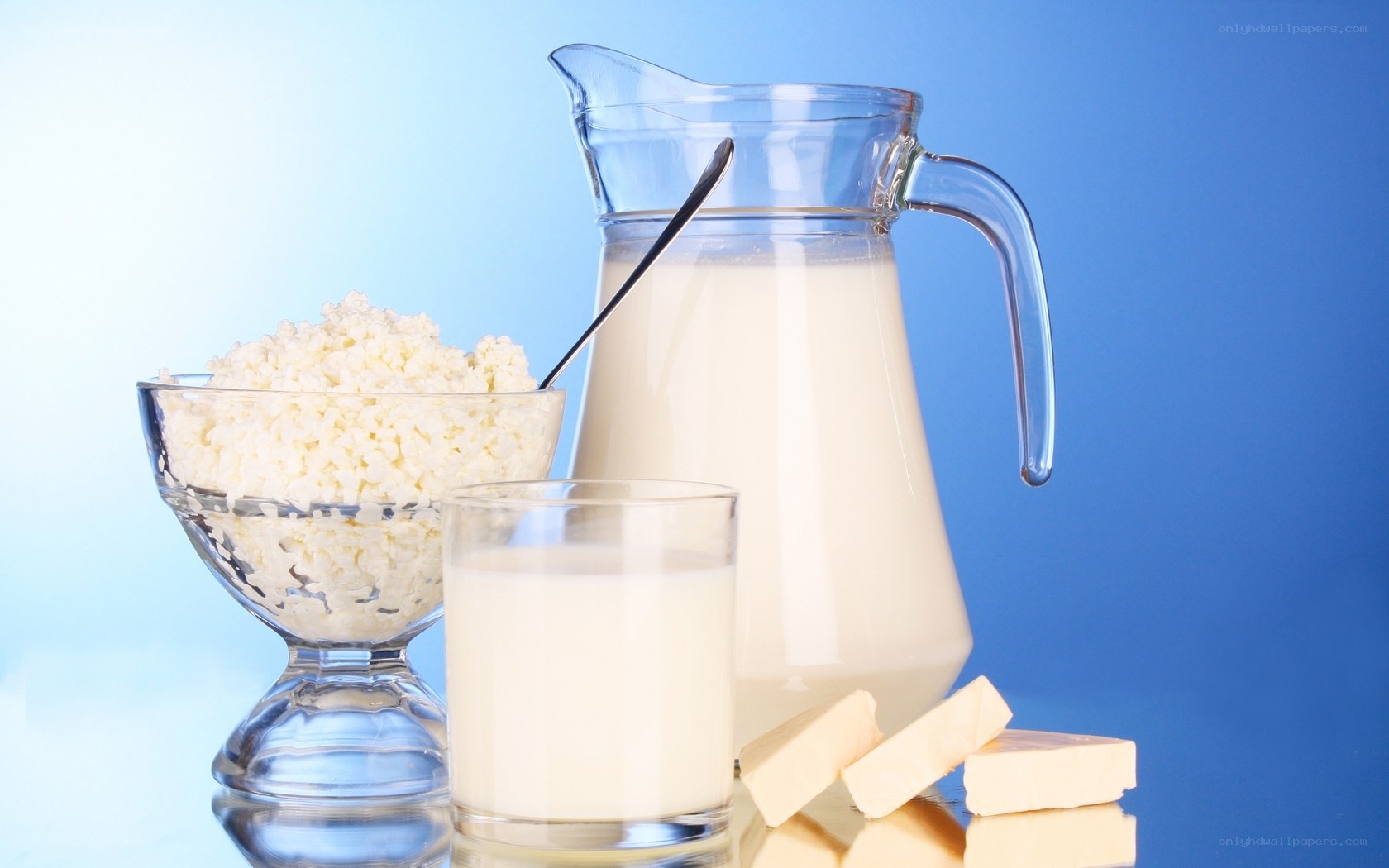 dairy products on blue background