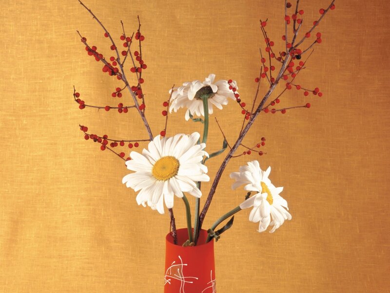 daisies and berries in a vase
