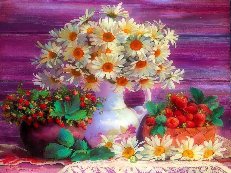 Daisies and Berries — Purple