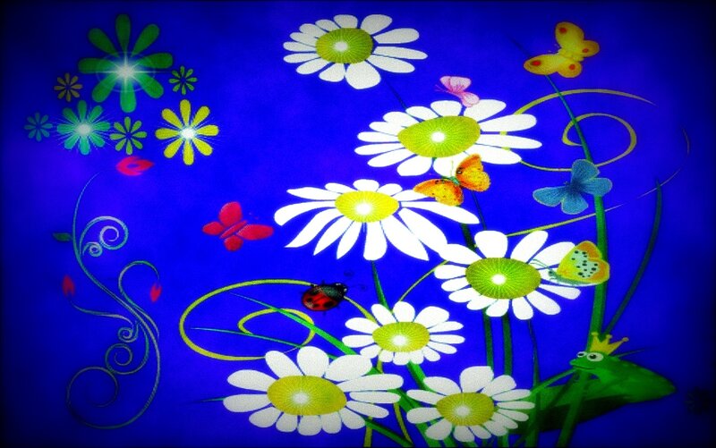 Daisies and Butterflies — Blue
