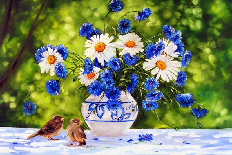 Daisies and Cornflowers — Blue, Serene
