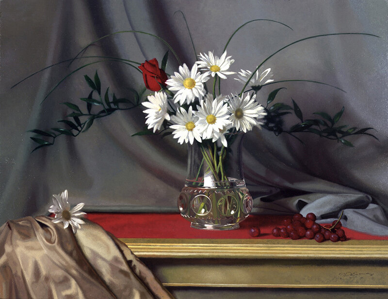 Daisies and Rose in Vase