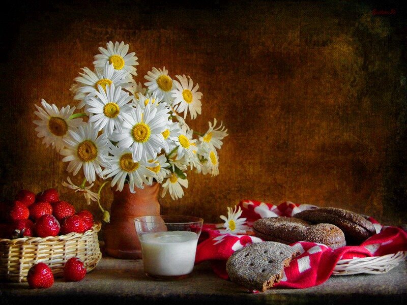 Daisies and Strawberries — Brown