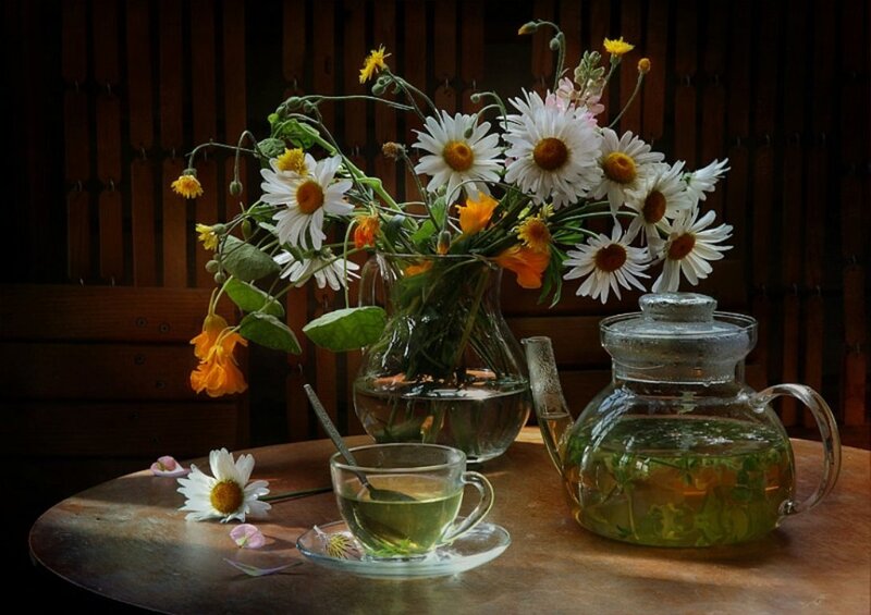 Daisies and Tea Set — White