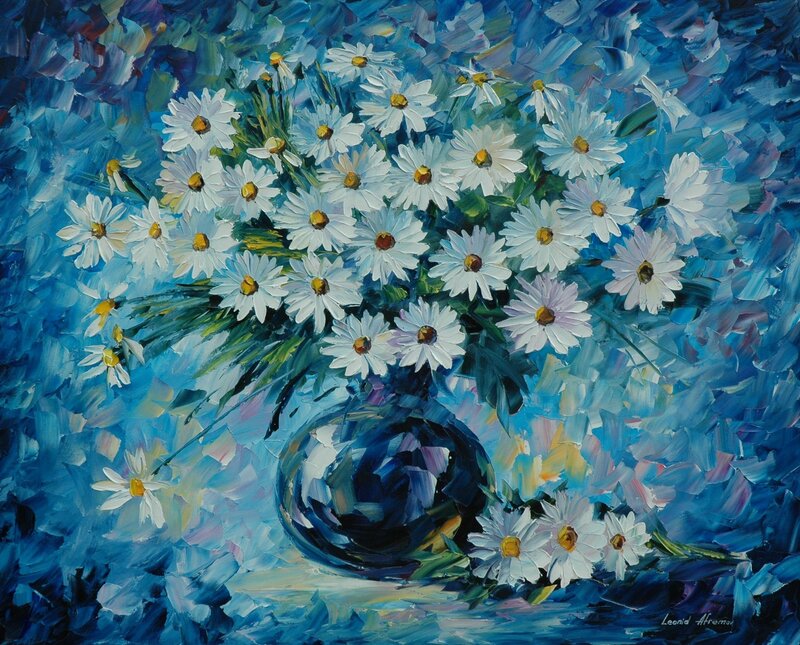 Daisies in a Blue Vase