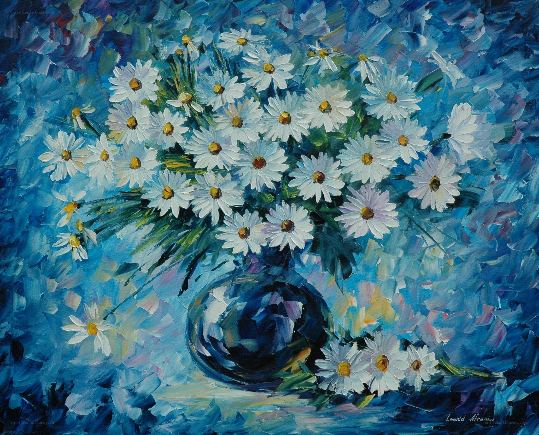 Daisies in a Blue Vase