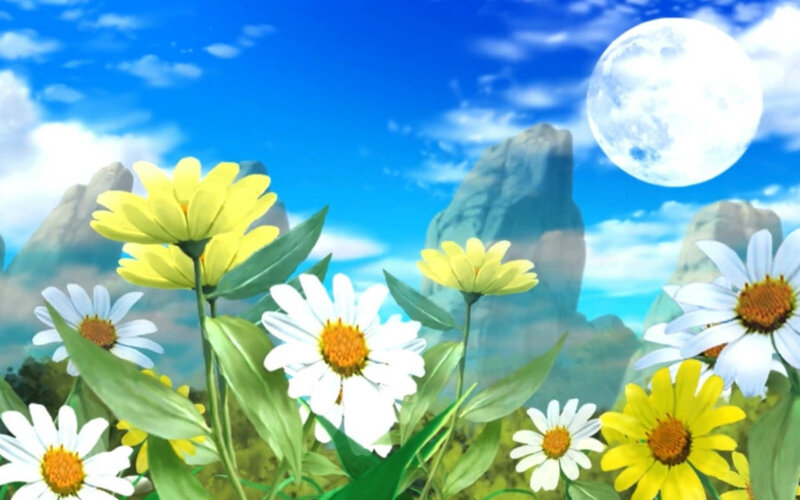 Daisies in a Field — Blue, Serene, Night, Anime