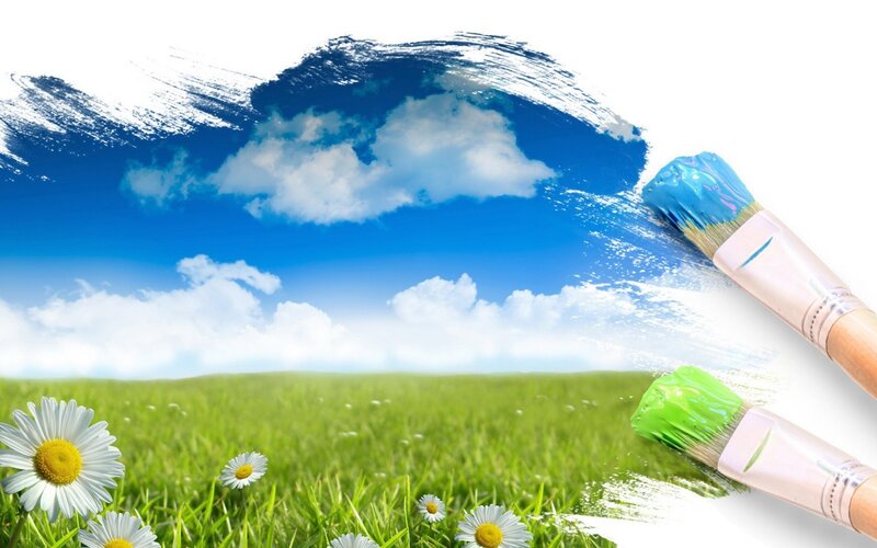 Daisies in a Field — Green, Serene, Spring, Digital Art