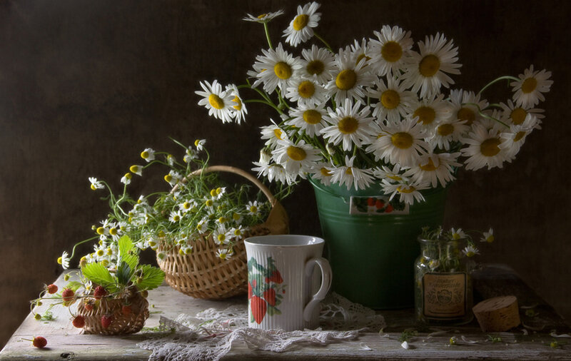 Daisies in a Green Bucket