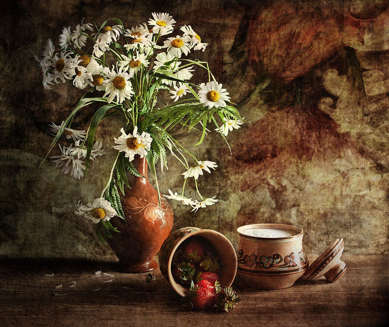 Daisies in a Vase — Brown, Calm, Photograph