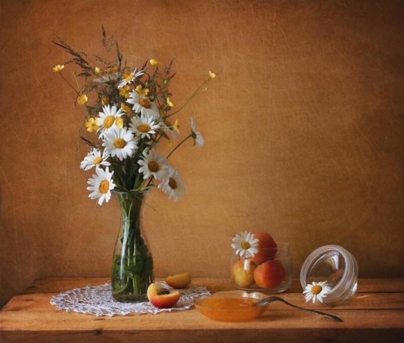 Daisies in a Vase — Brown, Serene, Afternoon