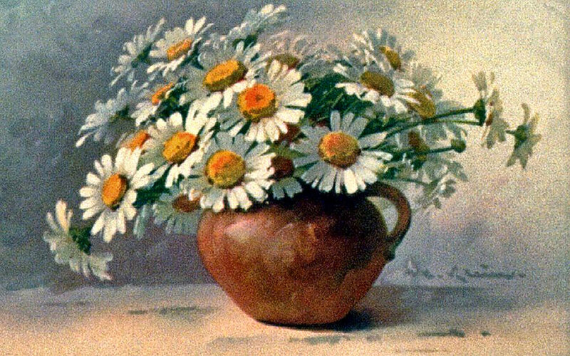 Daisies in a Vase — White, Calm, Painting