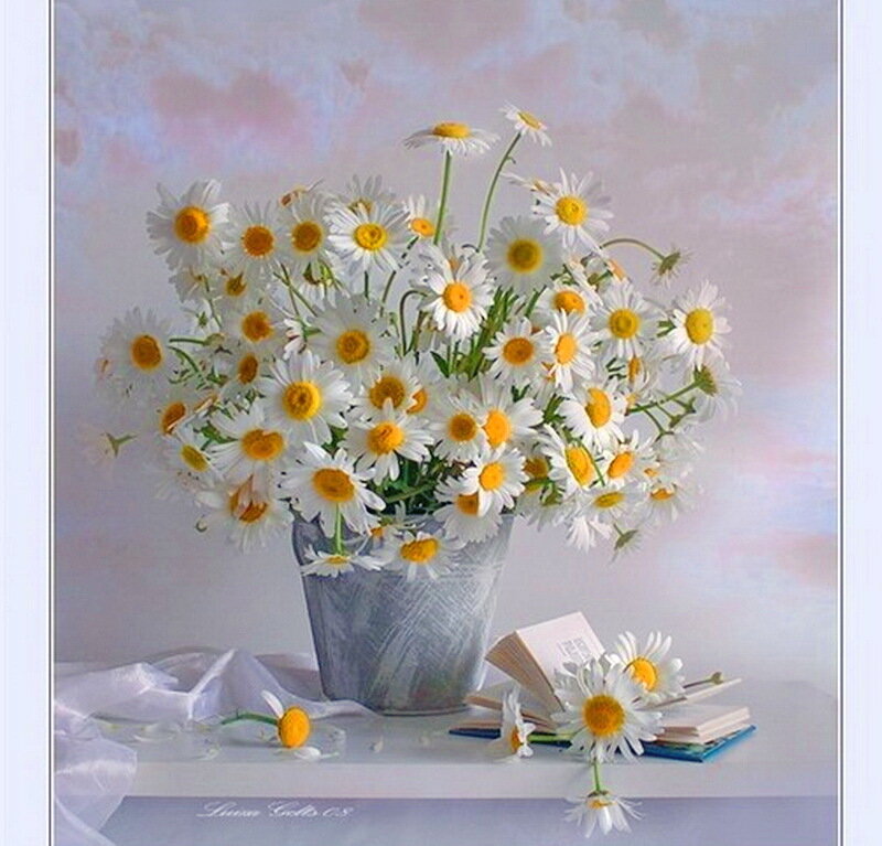 Daisies in a Vase — White, Serene, Painting