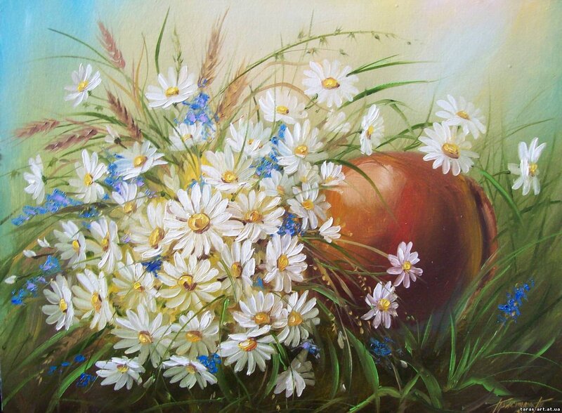 Daisies in a Vase — White, Serene, Spring, Painting