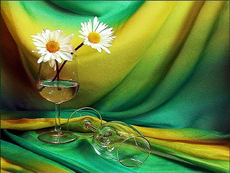 Daisies in wine glasses