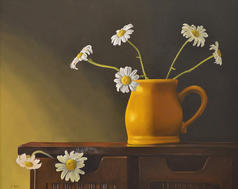 Daisies in Yellow Pitcher — Calm