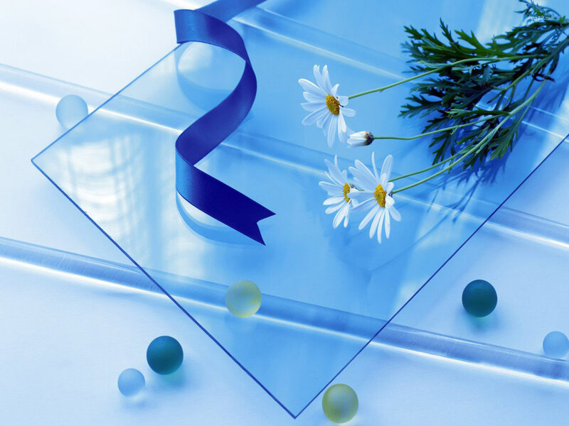 Daisies on Glass Surface — Blue