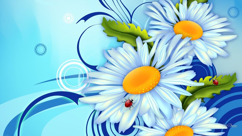 Daisies with Ladybugs — Blue