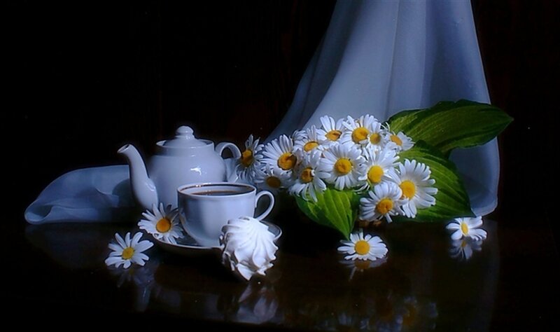 Daisies with Tea Set — White