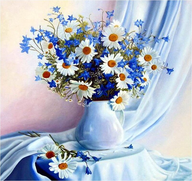 Daisy and Blue Flower Bouquet