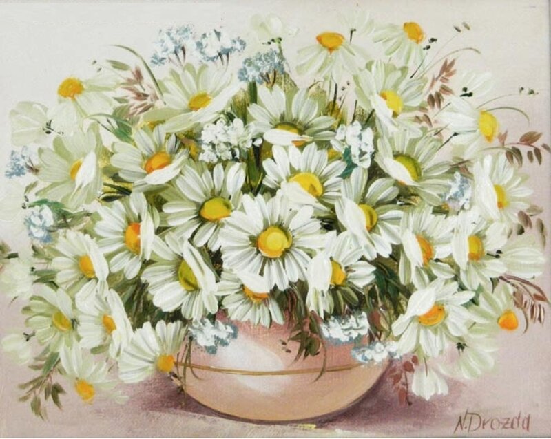Daisy Bouquet in Vase — White, Calm